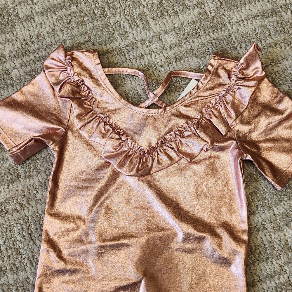 H&M girls frilled bodysuit metallic pink leotard size 4-6 years - Picture 5 of 8